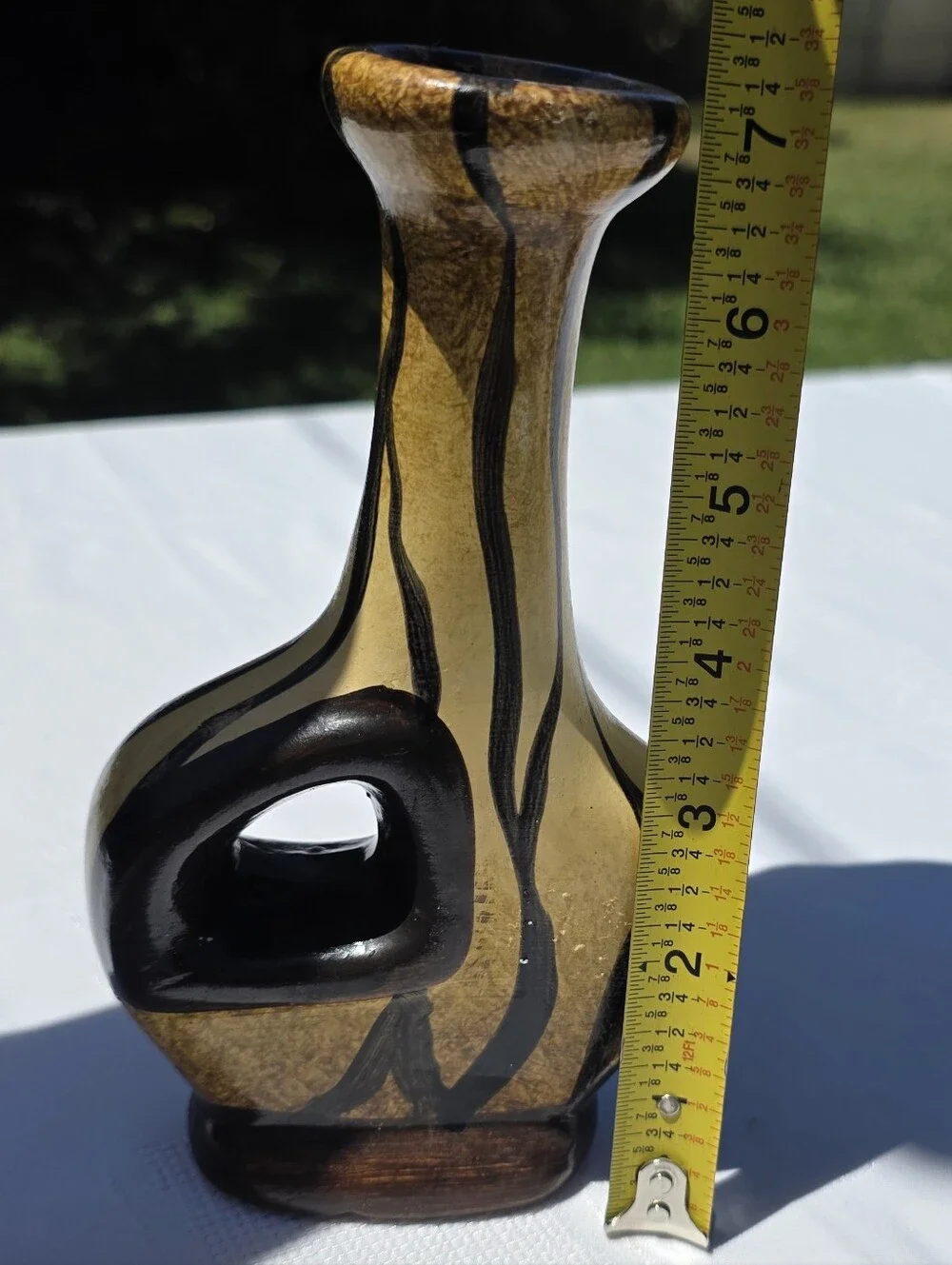 VTG Mid-Century Modern Yellow & Black Pierced Ceramic Candlestick Trio - As Is